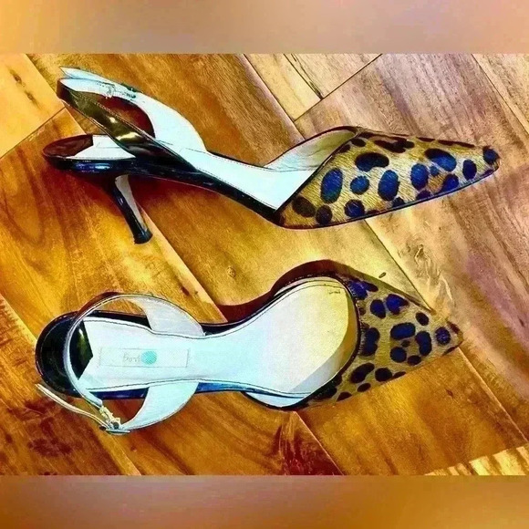 Boden Leopard/Cheetah Print With Black Patent Heels Slingback Pumps 41 (9 1/2) - Picture 4 of 10